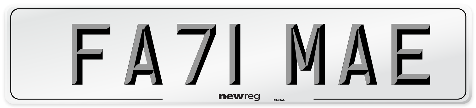 FA71 MAE Number Plate from New Reg